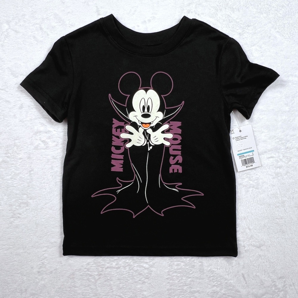 Disney Jumping Beans Boys 3T Mickey Mouse Vampire Halloween Graphic Tee Black